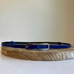 EXPRESS Blue England Made Genuine Leather Adjustable Thin Skinny Silver Oval Buckle Belt Photo 8
