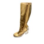 Free People Metallic Gold Shiny Essential Tall Slouch Block Heel Boots Size 7.5 Photo 5
