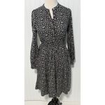 Boden Smocked Jersey Shirt Dress Floral Long Sleeve Green Black Pink 4 Long Photo 1