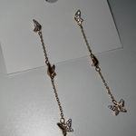 Butterfly Dangle Rhinestone Earrings Gold Photo 3