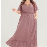 Bloomchic Solid Striped Notched Ties Up Pocket Flutter Maxi Dress Pink 18 Photo 0