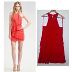 BCBGMAXAZRIA Azalea Red 100% Silk Ruffle Tier Halter Dress Size 10 Photo 1