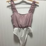 Nasty Gal  Lavender Pink PolkaDot RuffleStrap Sleeve Babydoll  Bodysuit Sz 2 Y2K Photo 5