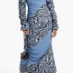 Ganni Ahluwalia X Collab Midi Dress Blue Ruched Animal Print Zebra Stripes 44 XL Photo 1