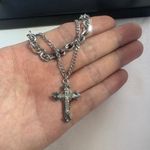 CZ Cross Pendant Necklace for Men Women Streetwear Punk Hip Hop Unisex Style Silver Photo 3