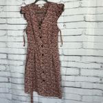 Monteau Y2K Burgundy Ditsy Floral Button Front Mini Dress Women’s Large Ruffle Photo 6