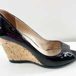 Prada Patent Leather Peep Open Toe Wedge Cork Heels Black 8.5 Photo 0