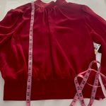 1. State New  top red long sleeved blouse button mock neck open back sheer bodice Photo 2