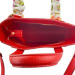 Estee Lauder Women's Red Floral Faux Pebbled Leather Handbag Crossbody Purse Bag Photo 3