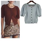 Anthropologie  Maeve Puff Sleeve 100% Cashmere Cardi Sweater blue medium or small Photo 1