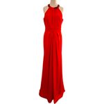 THEIA Coral Draped Halter Jeweled Neckline Lightweight Crepe Gown Ruched Size 12 Orange Photo 3
