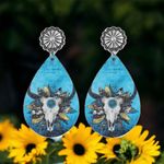 Handmade Wooden double‎ sided western style retro bullhead waterdrop dangle earrings Photo 5