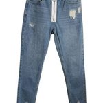 Princess Polly Mabel Front Zipper Distressed Shark Bite Hem Blue Skinny Jeans Photo 0