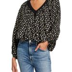 The Great  Holly Top Silk 0 Black Cream Ditsy Floral V Neck Long Sleeve Blouse Photo 1