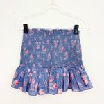 Love Shack Fancy Anguilla Smocked Ruffle Mini Skirt In Blue Floral Photo 3