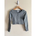 Aerie Offline Women S Green Main Squeeze Crop Thermal Henley Seamless Waffle Photo 1