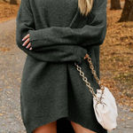 Green vneck dropped shoulder ribbed knit sweater dress size small Photo 0