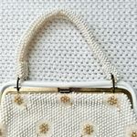 Vintage Corde Bead Bridal Snowflake Winter White Gold Clasp Top Handle Bag Photo 1