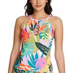 Bleu Rod Beattie NEW.  underwire tropical print high neck tankini top. 10. Retail Photo 4