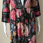 L.I.F.E. | Women’s Floral Sheer Stretch Wrap Kimono Robe | Large Black Photo 0