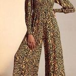 Anthropologie X Kachel tiger striped smocked wide leg jumpsuit sz 12 Photo 0