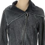 Saks 5th Avenue BLUE Saks Fifth Ave Acid Wash Asymmetric Zip Cotton Knit Jacket Size Small S Photo 5