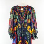 Farm Rio Georgette Tropical Puff Sleeve V-Neck Ruffle Maxi Dress Black Medium Photo 10