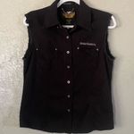 Harley Davidson Vest Black Denim Women's Embroidered Biker Size S Vtg EUC Photo 0