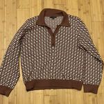 Adrianna Papell Brown and White Geometric Sweater Photo 0