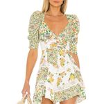 For Love & Lemons  Rosalyn Floral Ruffle Mini Dress in Green XXS Cottagecore Photo 0