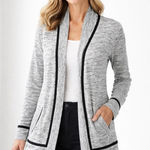 Lou & grey Lou & Gray Gray Black Marled Open Front Cardigan Sweater | Cotton | Pockets | Photo 0