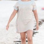 TUNIC BEACH COVER UP T. Zovich Solid with Floral Trim Swim Sustainable Tan NWT Size M Photo 0