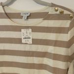 NWT J.Crew Short Sleeve Striped Button Shoulder Tee Tan White Size Small Photo 3