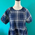 Hill House Adeline Mini Dress Blue Plaid Tiered Cotton Puff Sleeve A-Line Sz XS Photo 3