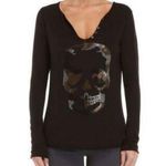 Zadig & Voltaire Women’s Tunisien Skull Strass Beaded Henley Black Cotton Top Photo 0