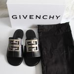 Givenchy New  4G Black Leather Silver Logo Slides Photo 5