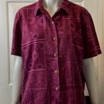 Erika  Blend Of Linen and Rayon Burgundy Two-Piece Button-Up Pajamas Set S M Photo 3
