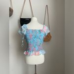 On Twelfth  Blue Floral Ruffle Sleeve Top, Size Large Photo 1