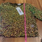 GeeGee Sequin Long Sleeve Mesh Crop Top Medium Green Pink Yellow New Women’s Photo 4