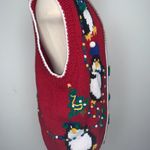 Excellent Village Peddler Christmas Penguins Embroidered Sweater Size XL Red Photo 5