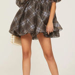 Selkie The Plaid Puff Organza Dress size XXS Brown Photo 0