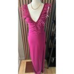 Lulus  NWT  Flair Berry Pink Feather Sleeveless Maxi Dress with slit sexy Photo 2