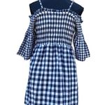 Buckle LoveRiche Cold Shoulder Gingham Navy Dress Photo 3