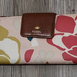 Fossil  Floral Wallet Brown Leather Accent‎ Snap Closure Photo 0