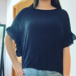 ZARA Navy Ruffle Sleeve Button Back Top Photo 0