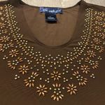 Susan Graver Brown & Gold Embellished | Sequined Short Bell Sleeve Top | Shirt Photo 3