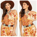 Free People NWT  Carmen Jumpsuit Off Shoulder Floral Wide Leg Size Small Bohemian Photo 8