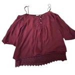 Tobi  M Cold Shoulder Lace Trim Blouse Maroon Flare Sleeve Boho Coquette Romantic Photo 15