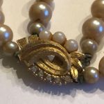 Vintage Pale Pink Faux Pearl Gold Tone Rhinestone Clasp Double Strand Necklace Photo 4