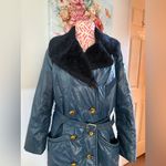 Vintage 70s Glenbrooke Mod Shiny Blue Puffer Coat Faux Fur Collar M/L Ski‎ Style Size undefined Photo 1